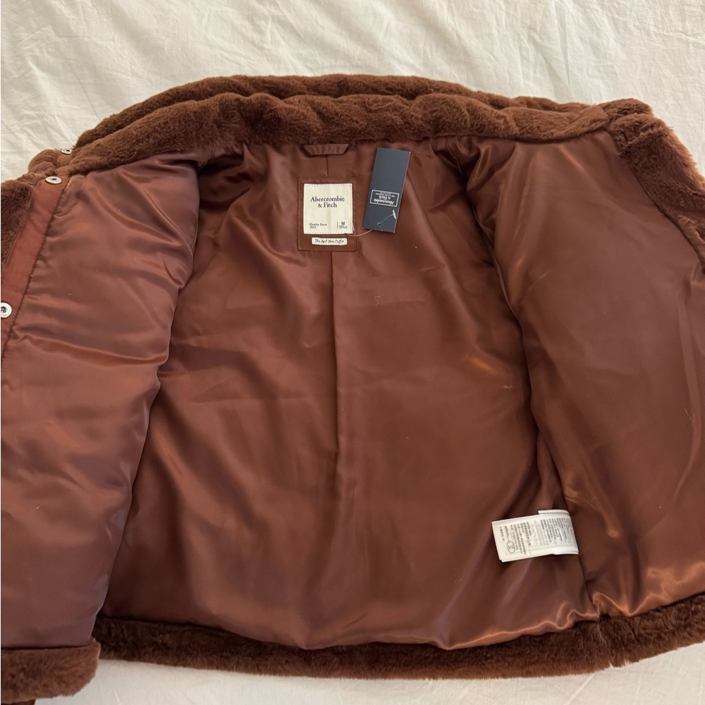Abercrombie & Fitch Plush Faux Fur Jacket in Rich Brown - Picture 3 of 5
